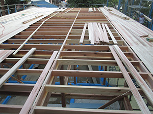 保育棟屋根化粧垂木・天井板張り１